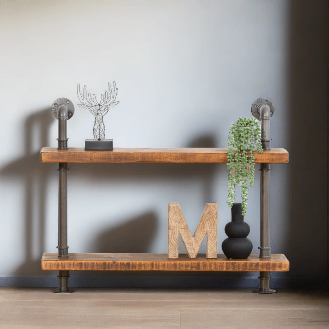 2 Shelf Chunky Pipe Shelving Unit - Floor Mounted