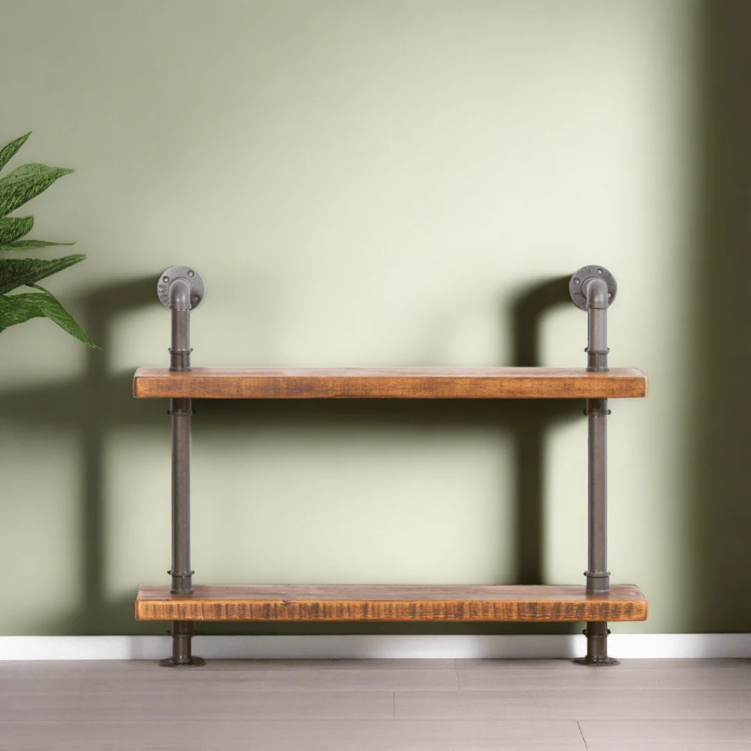 2 Shelf Chunky Pipe Shelving Unit - Floor Mounted - Image 2