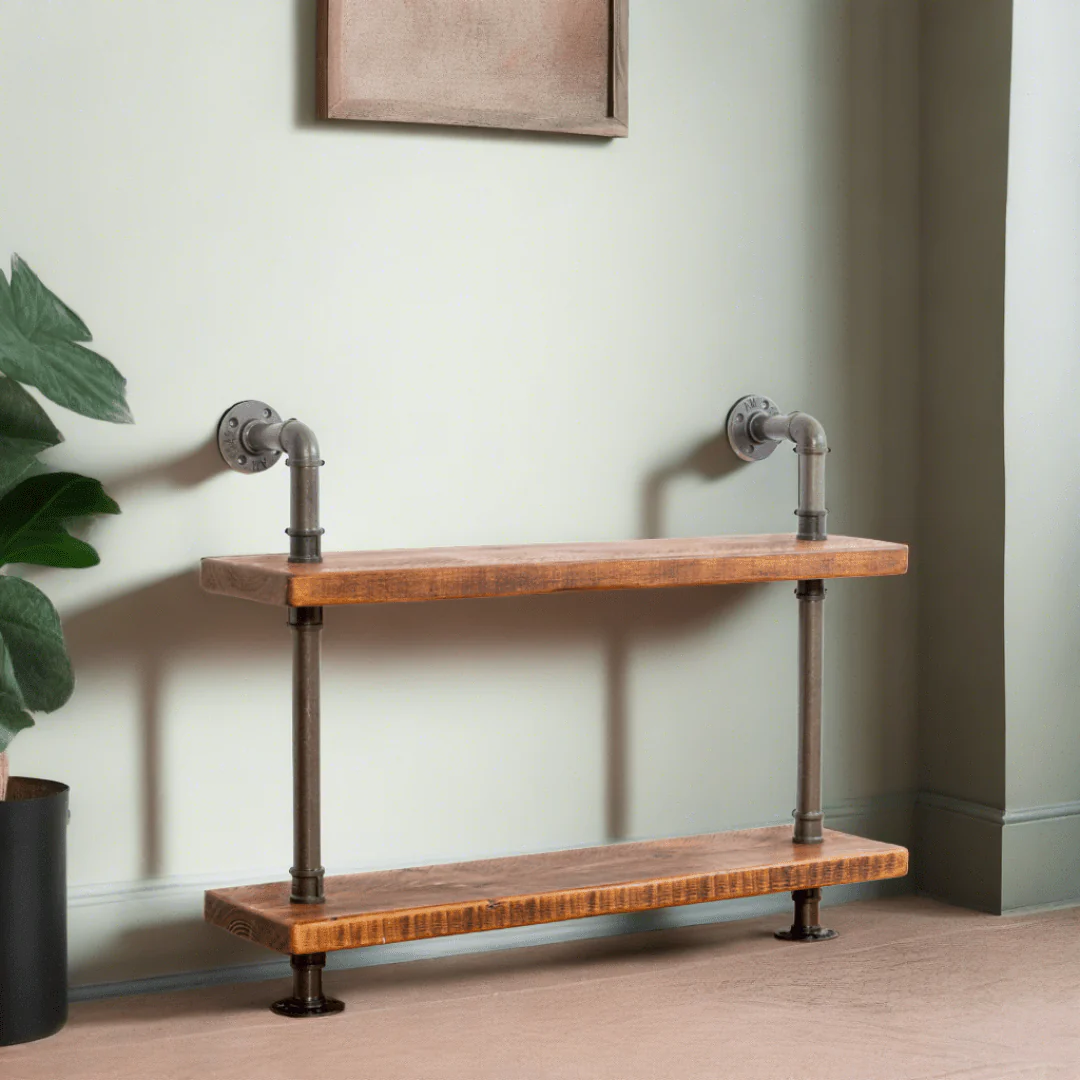 2 Shelf Chunky Pipe Shelving Unit - Floor Mounted - Image 5