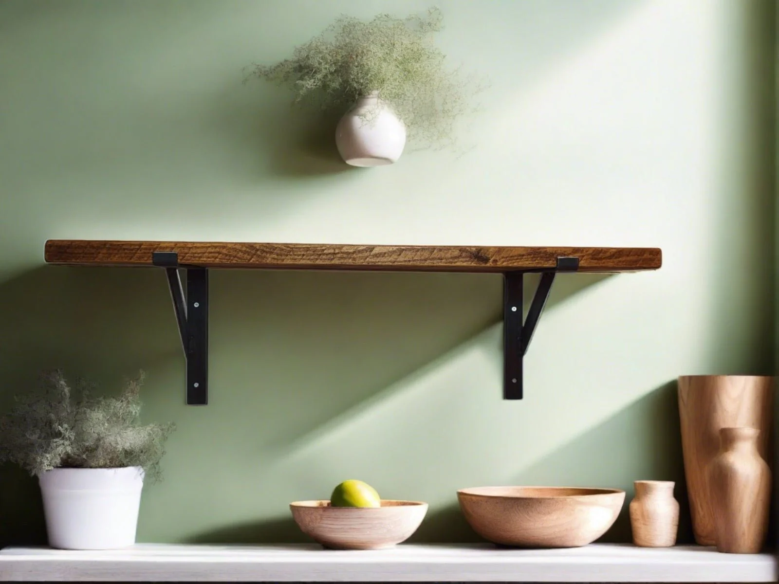 30cm Depth - 38mm Rustic Shelf with Lipped Metal Brackets - Image 2
