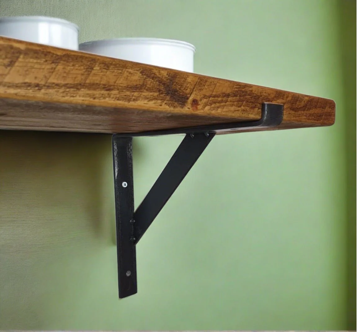 30cm Depth - 38mm Rustic Shelf with Lipped Metal Brackets - Image 3