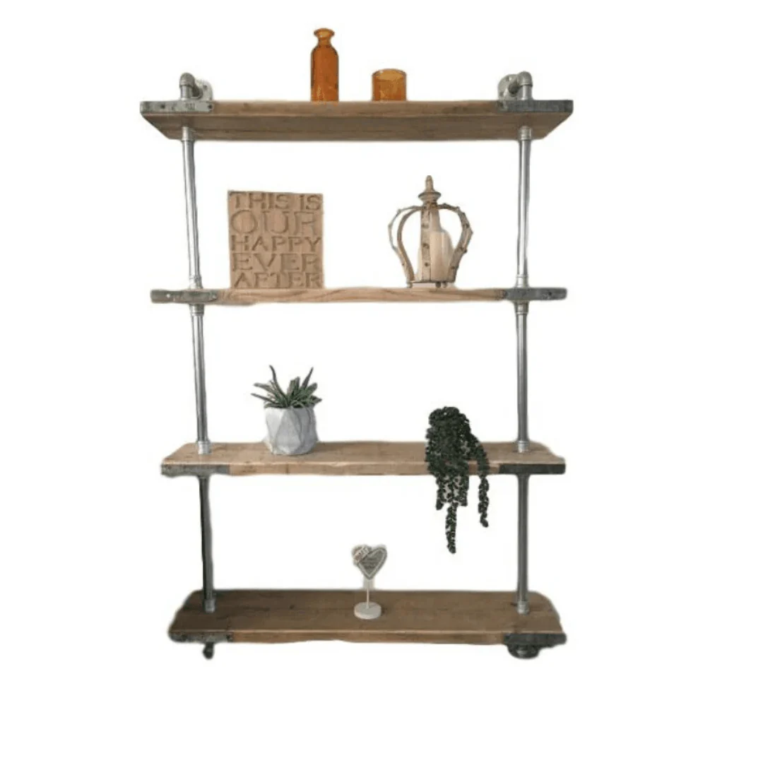 4 Shelf Galvanised Pipe Shelving Unit - Floor Mounted