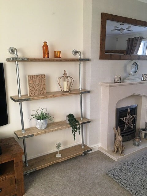 4 Shelf Galvanised Pipe Shelving Unit - Floor Mounted - Image 3