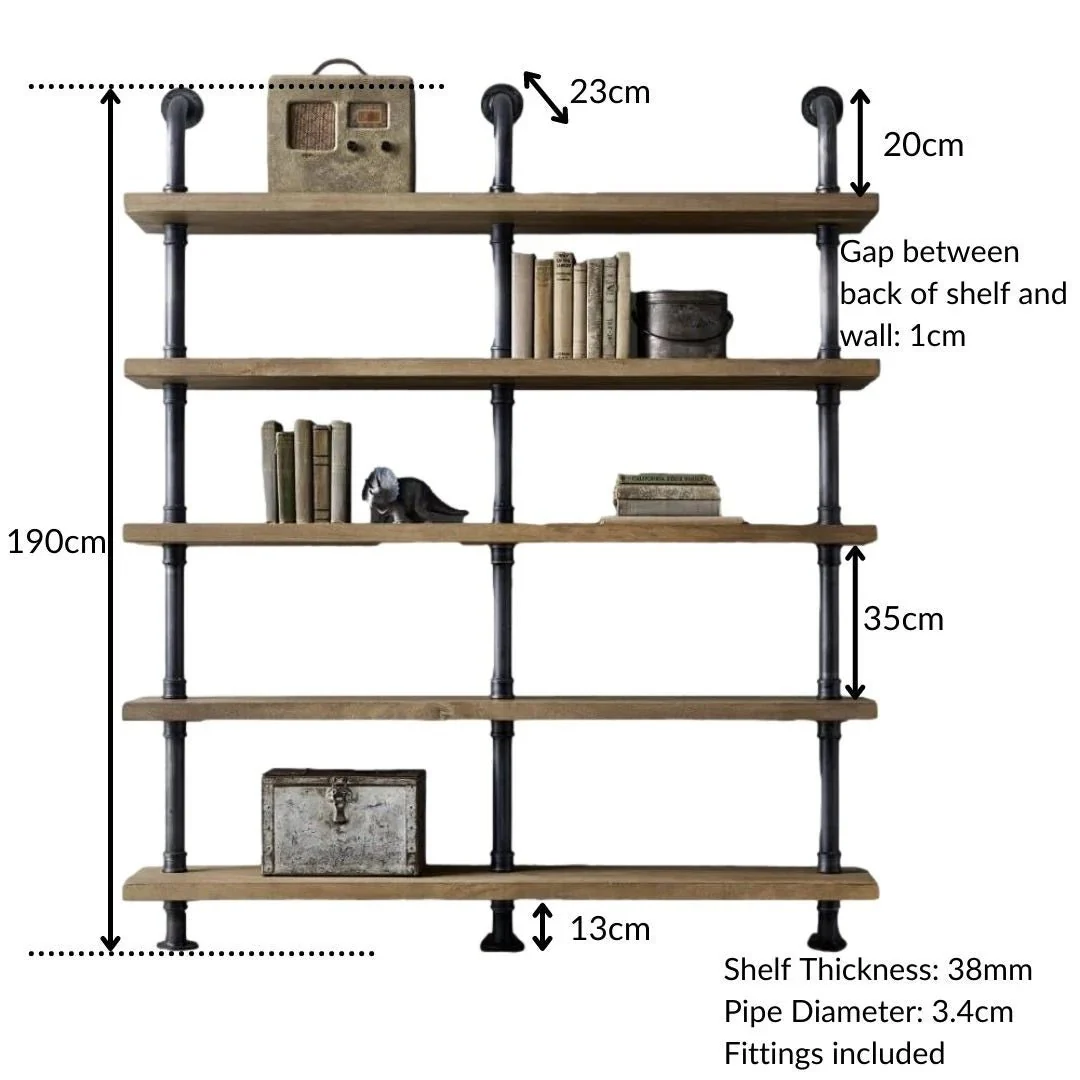 5 Shelf Industrial Chunky Pipe Triple Shelving Unit - Image 5