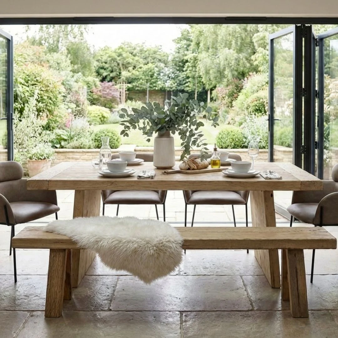 Mardale Reclaimed Elm Dining Table - Solid Leg - Image 5