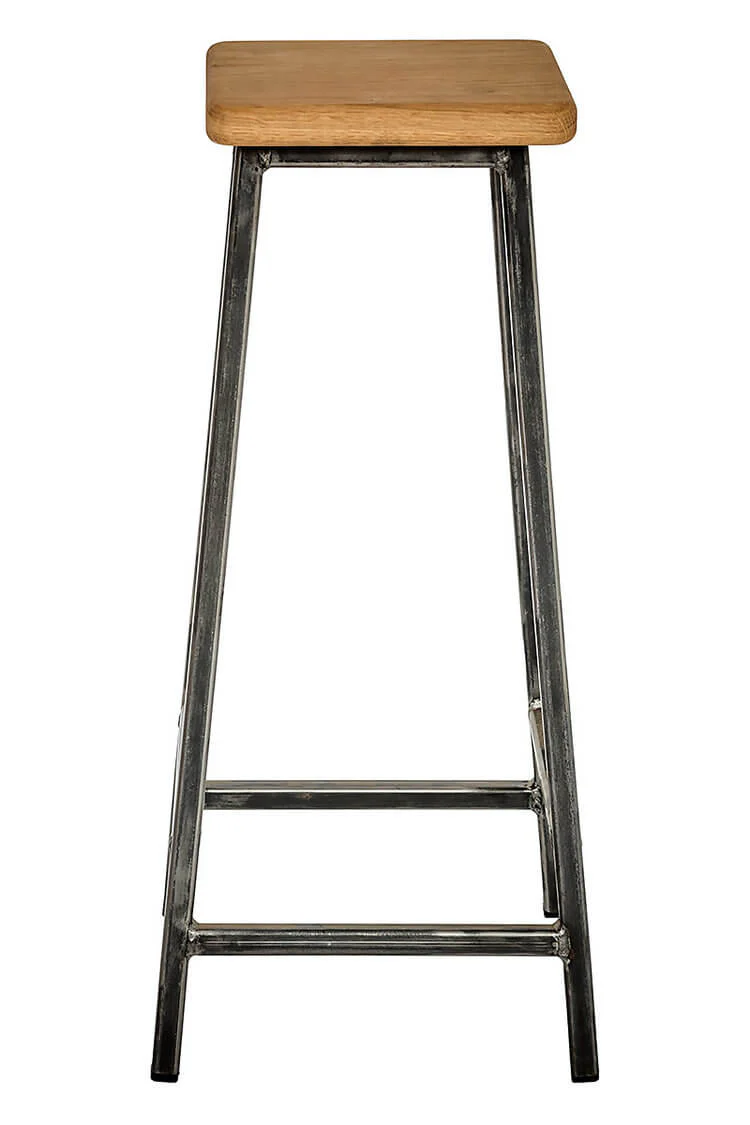 Bertie Fouroak - Raw Steel Frame Industrial Bar Stool with Square Oak Seat - Image 4