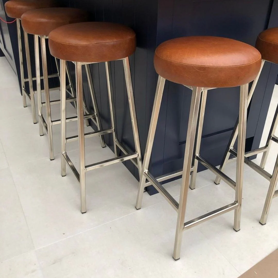 Industrial Bar Stool - 70mm Thick Leather Seat - Image 5