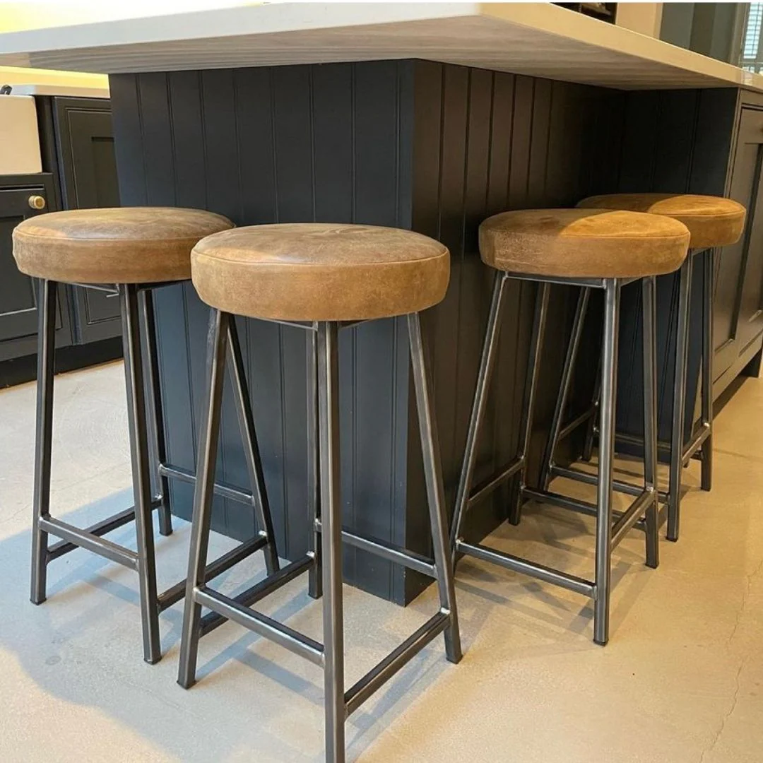 Industrial Bar Stool - 70mm Thick Leather Seat - Image 6