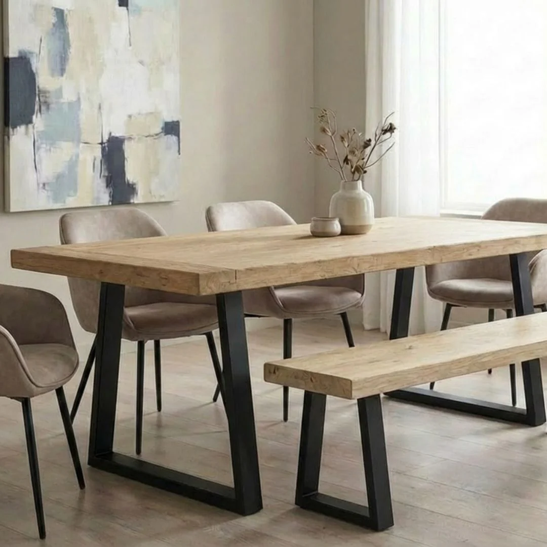 Coniston - Reclaimed Elm Dining Table - Trapezium Legs - Image 3