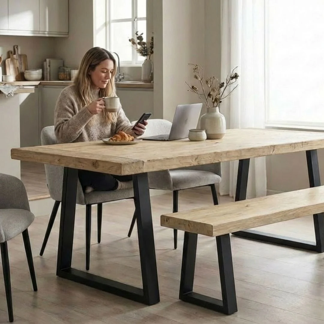 Coniston - Reclaimed Elm Dining Table - Trapezium Legs - Image 4