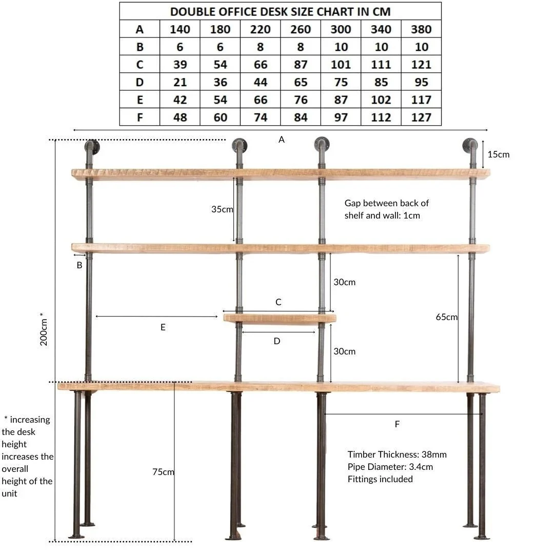 AC-09 Industrial Pipe Double Office Desk - 66cm Depth Desktop - Image 4