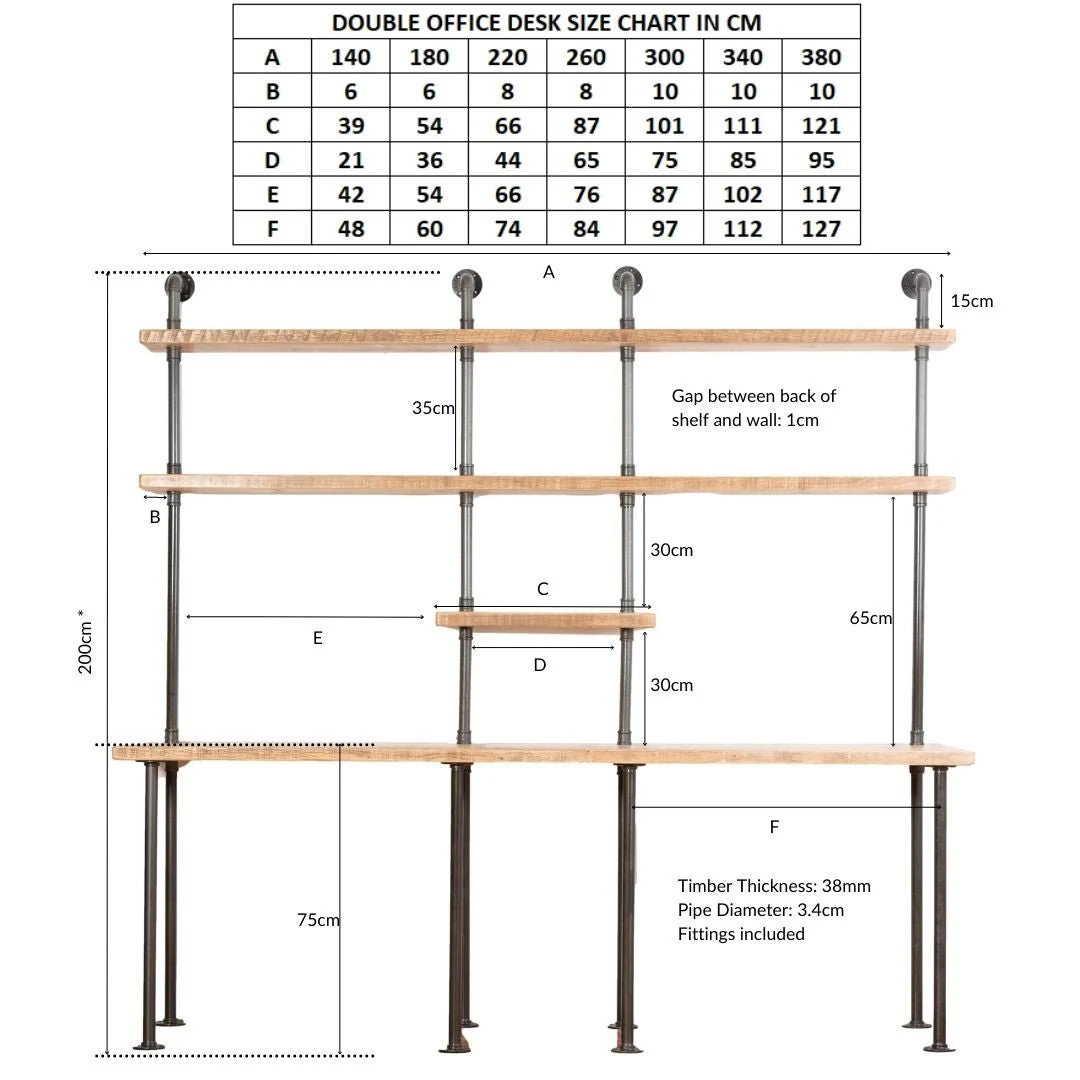 AC-09 Industrial Pipe Double Office Desk - 44cm Depth Desktop - Image 4