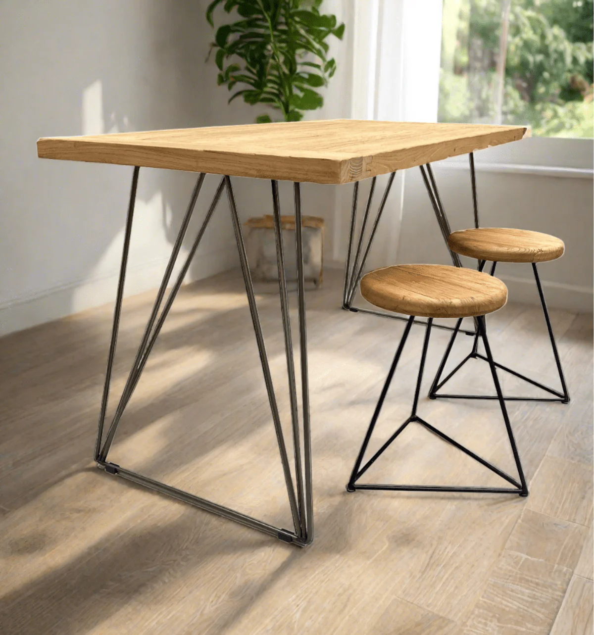 The 40mm Old Barn Reclaimed Elm Table / Desk - Wire Frame Legs - Image 3