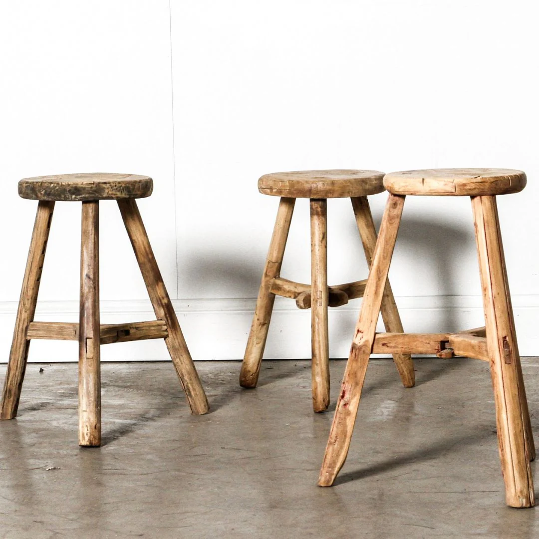 Antique Rustic Round Stool - Image 3