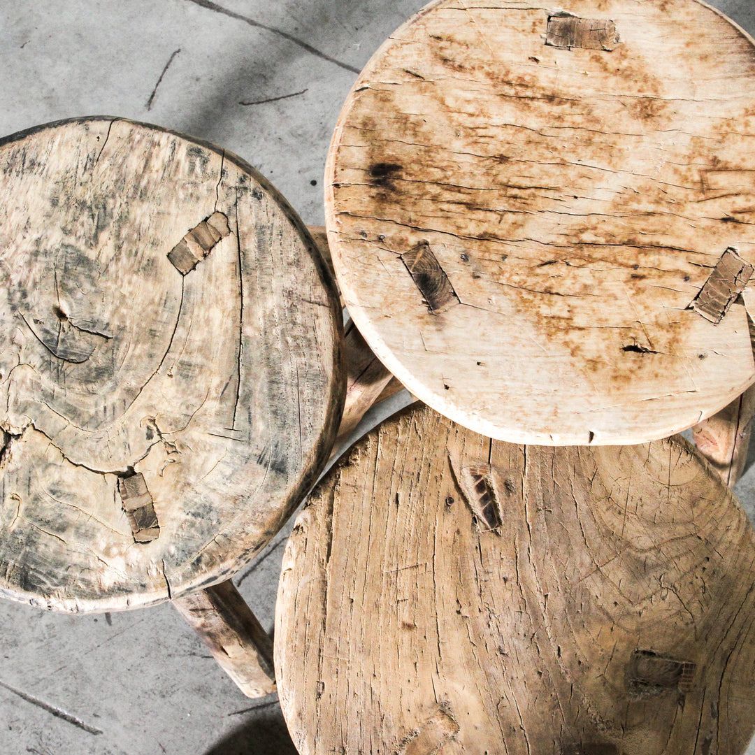 Antique Rustic Round Stool - Image 4