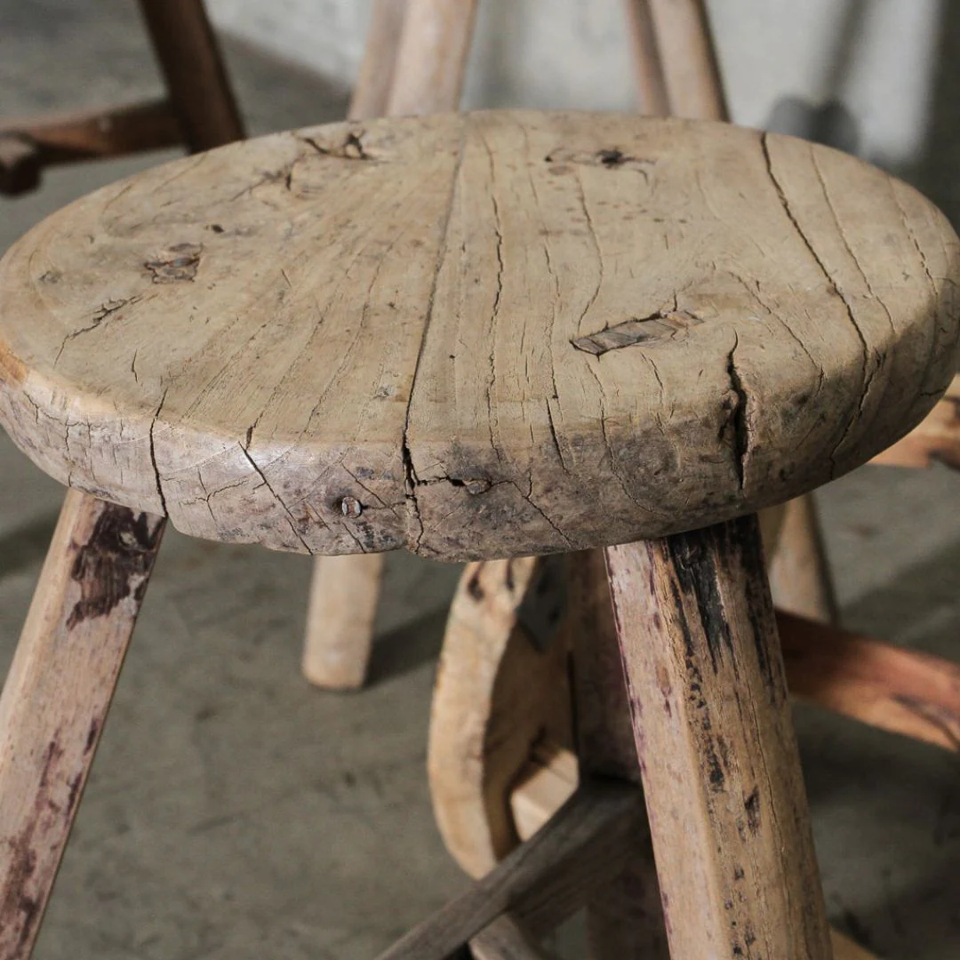 Antique Rustic Round Stool - Image 5