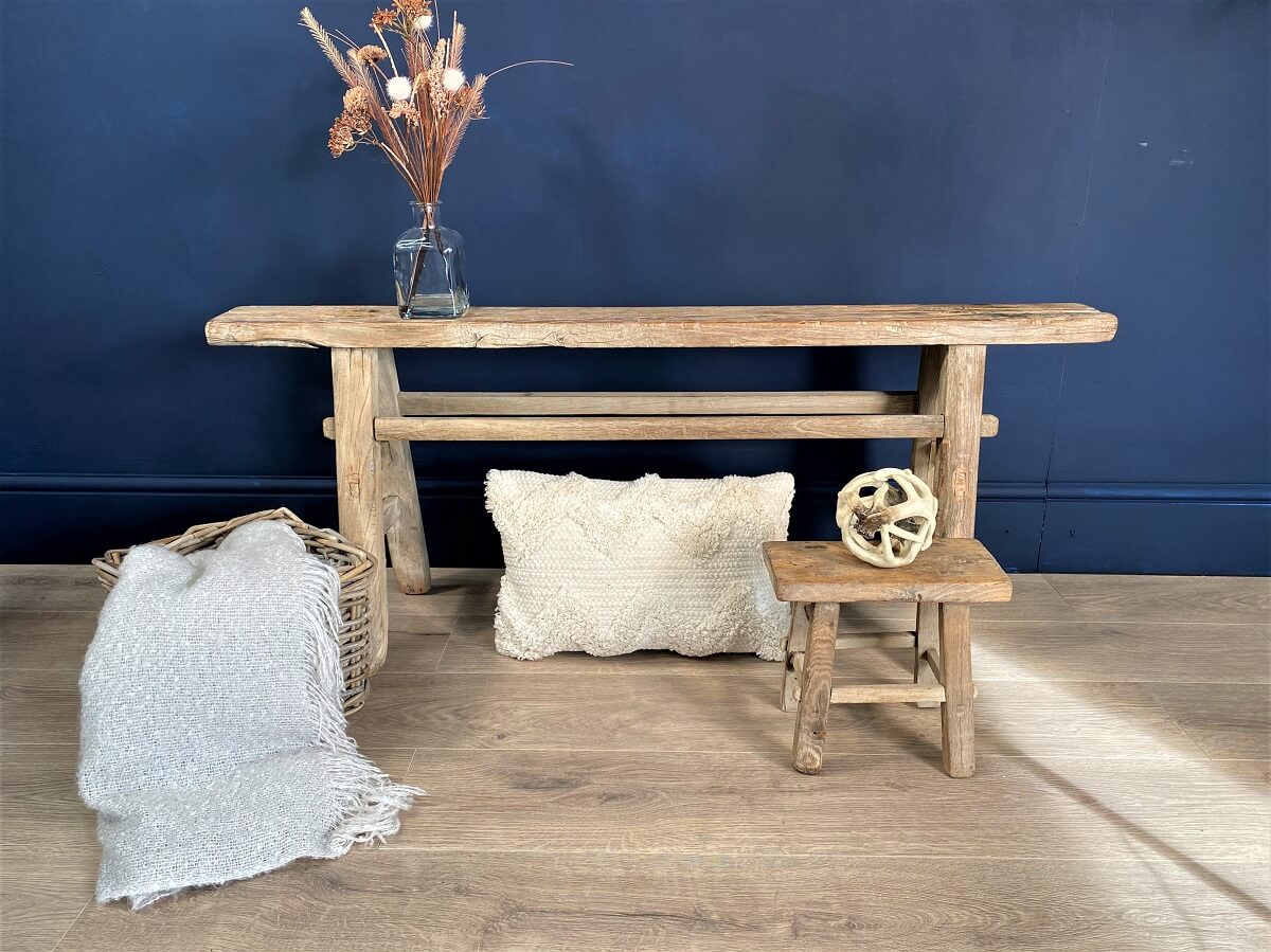 Skinny Antique Chinese Trestle Bench - Image 4