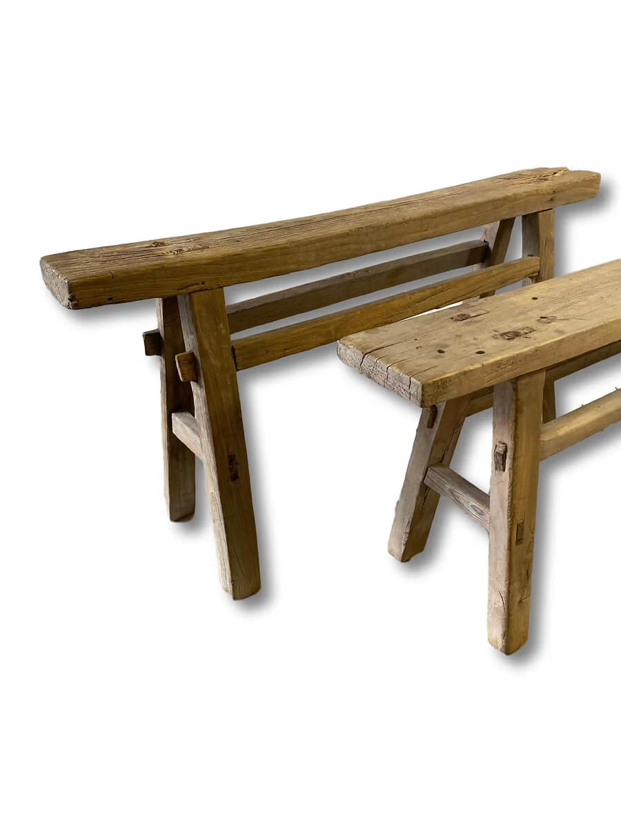Skinny Antique Chinese Trestle Bench - Image 7