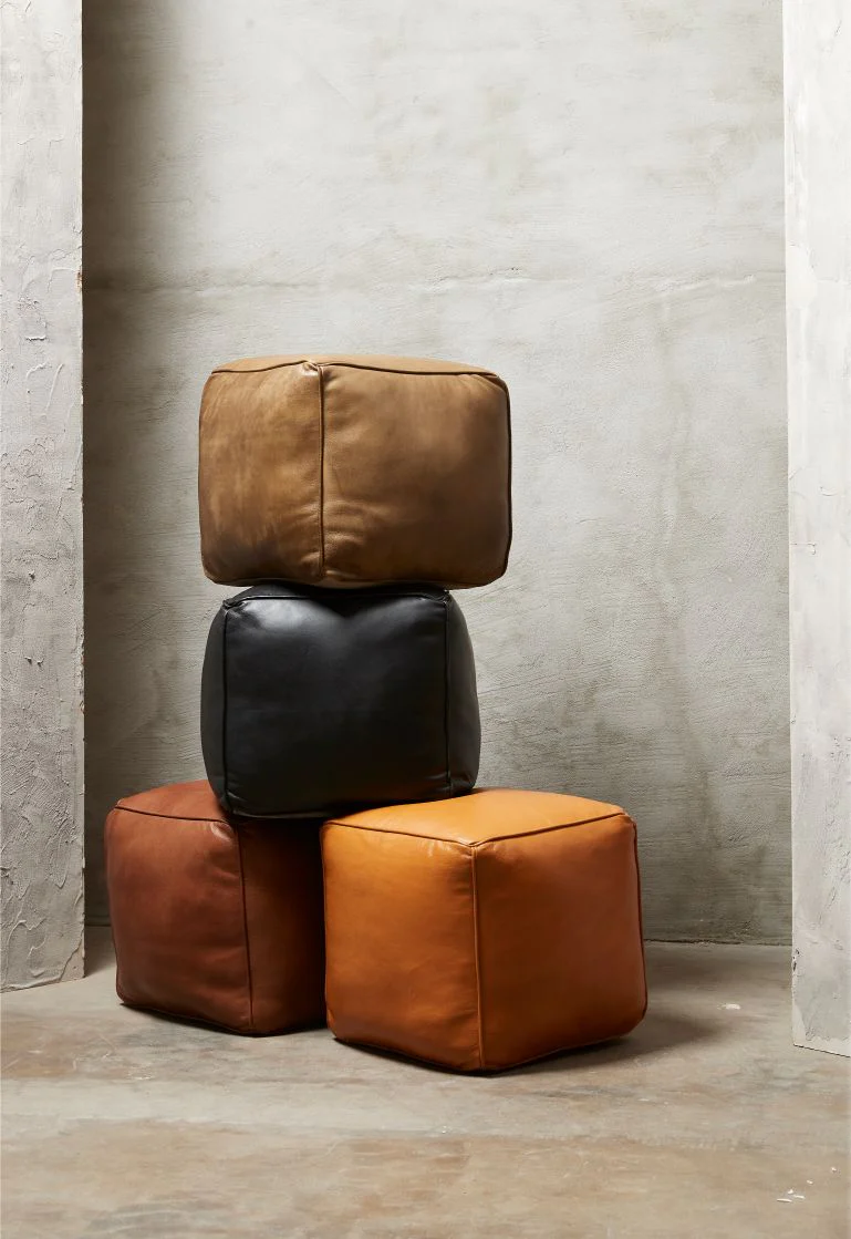 St. Thomas Black – Buffalo Leather Pouffe - Image 3