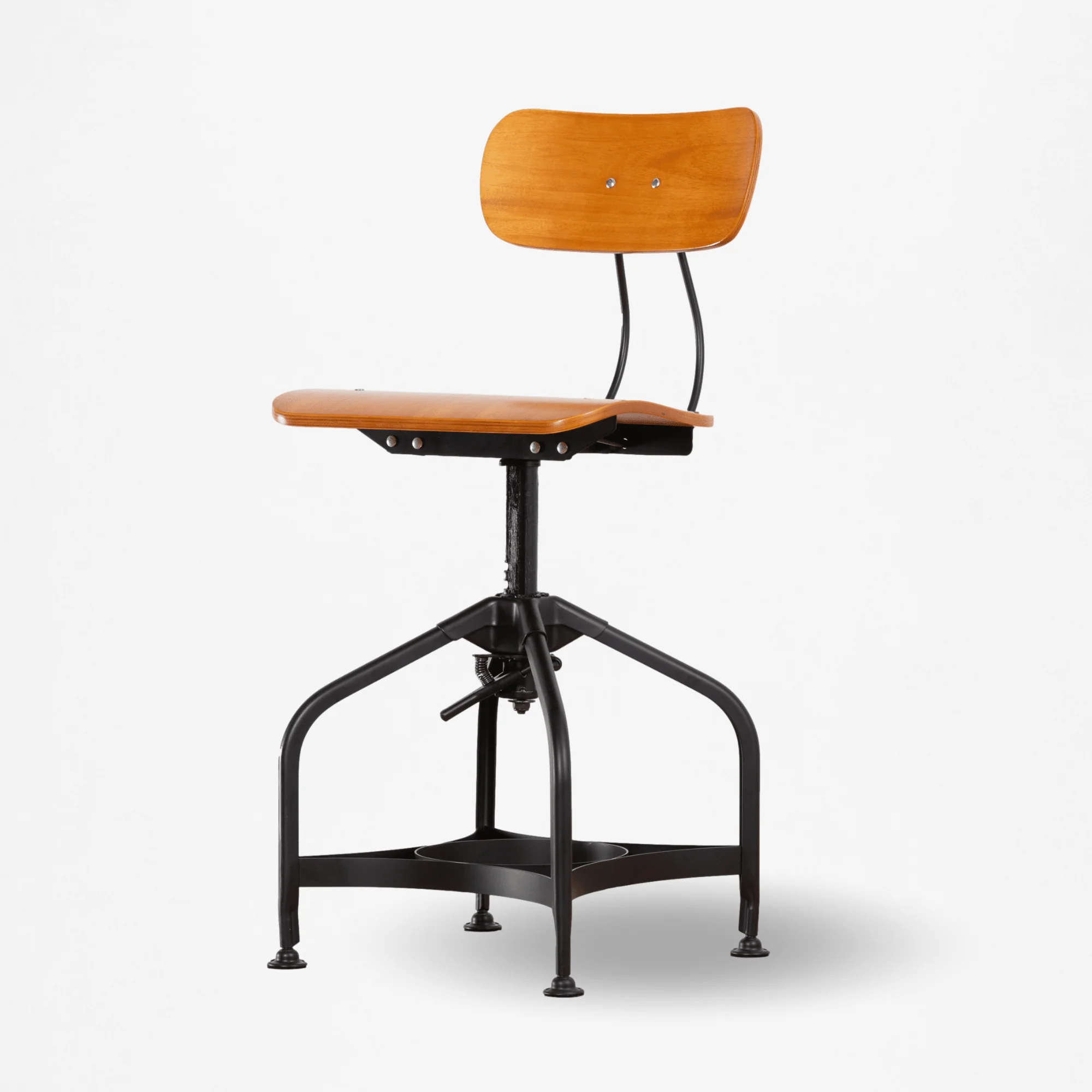 Vintage Industrial Swivel Office Chair - Light Oak - Image 4
