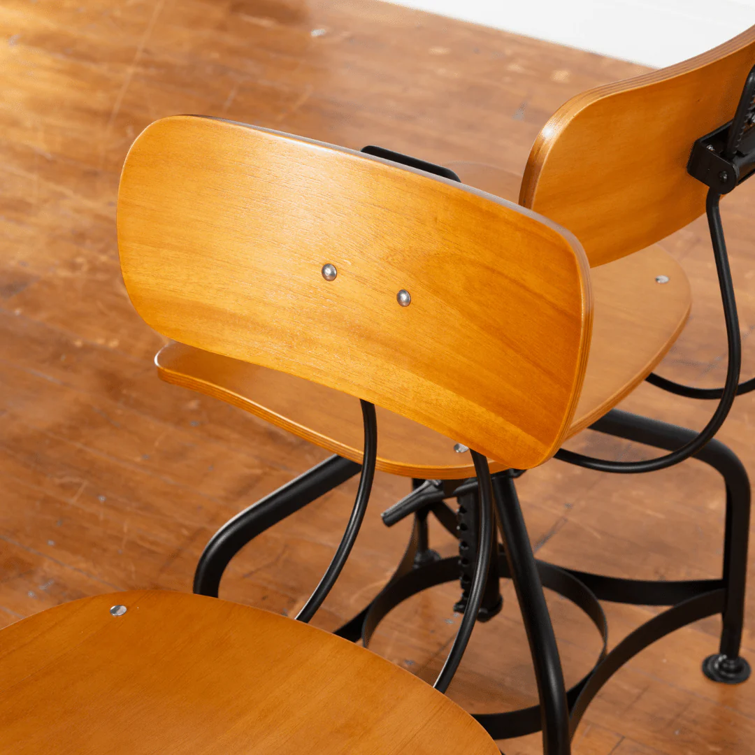 Vintage Industrial Swivel Office Chair - Light Oak - Image 6