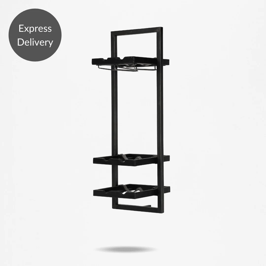WINEMATE Burned Black Teak 6 Bottles / Glass Holder - Style D